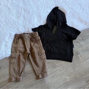 Little Bipsy Black Hoodie and Twill Cargo Pants Set 12-18 month NWT